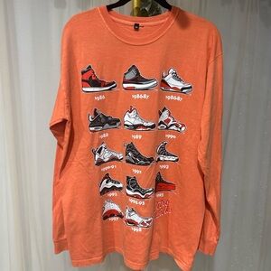 Jordan Retro Sneakers Graphic Long Sleeve Shirt Orange Size Medium